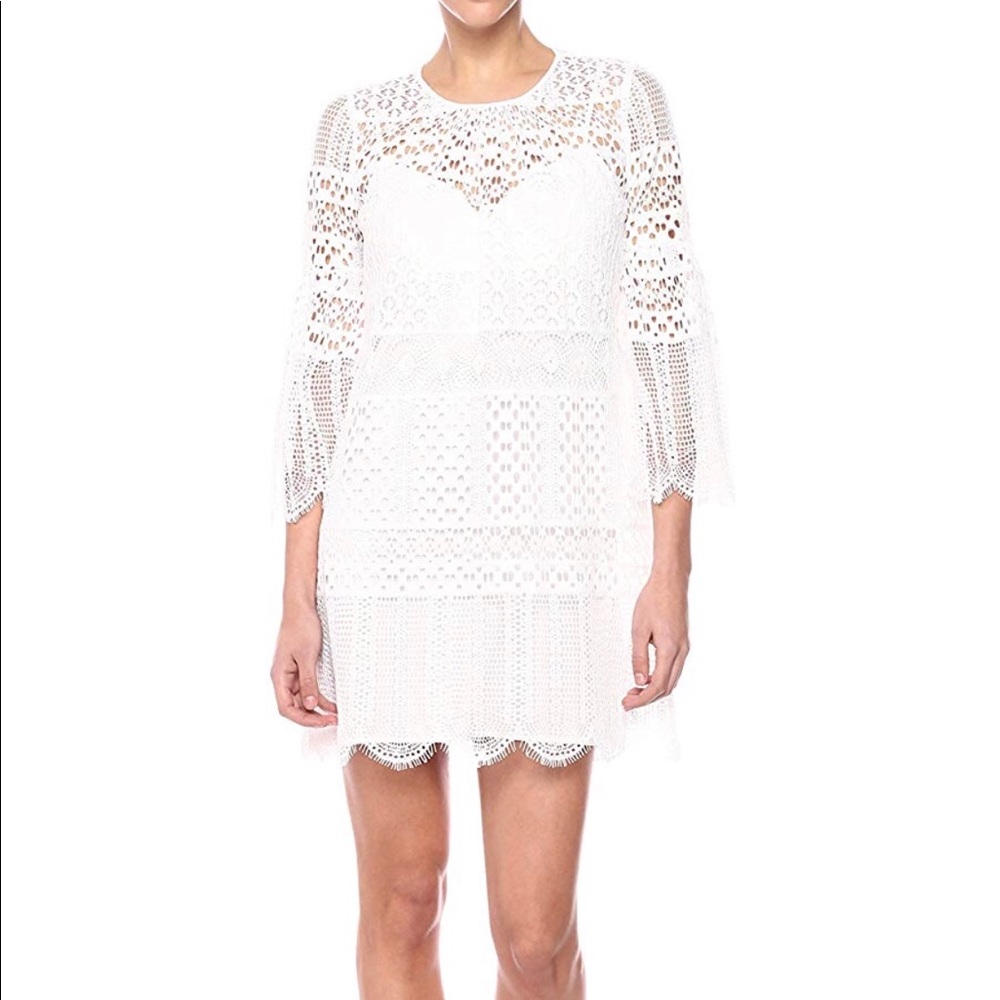 BCBG MAXAZRIA white geo mosaic lace dress